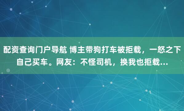配资查询门户导航 博主带狗打车被拒载，一怒之下自己买车。网友：不怪司机，换我也拒载...